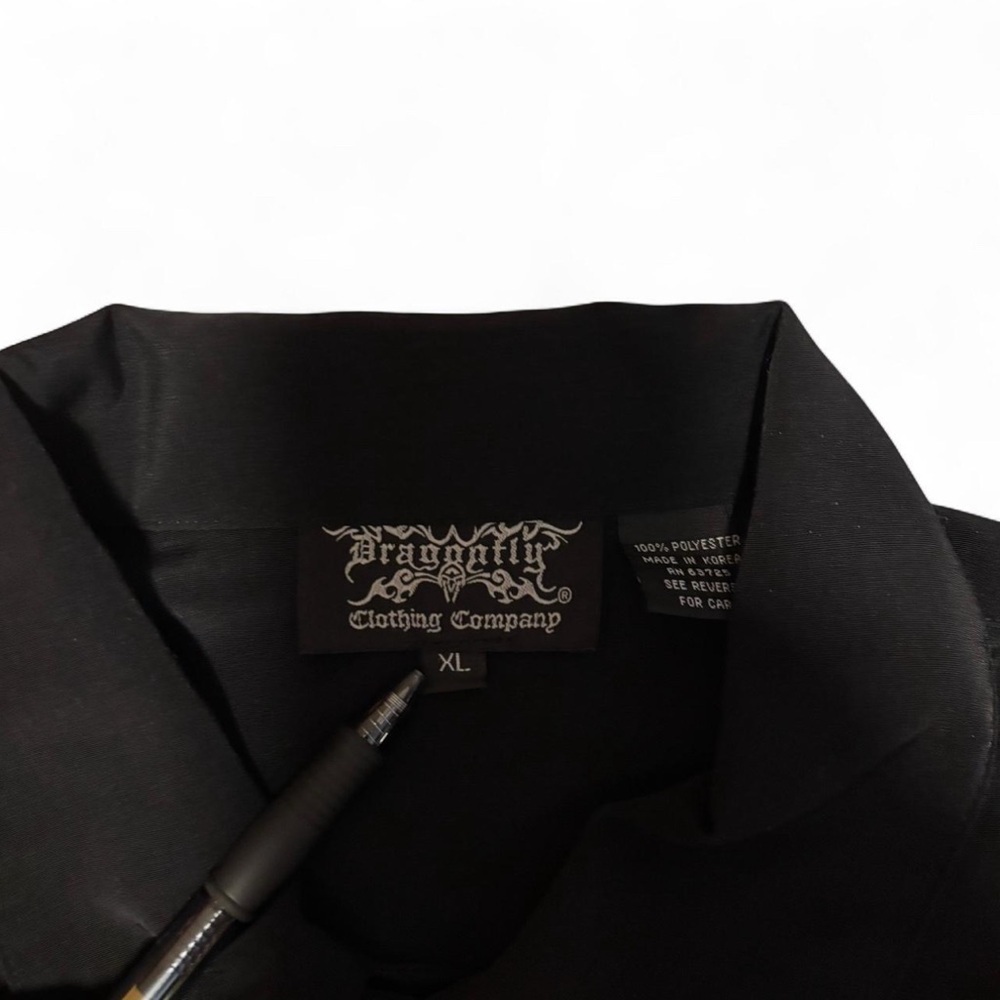 Vintage y2k Dragonfly Camp Shirt Mens XL Black Tribal Cyber Sigil Embroidered - Picture 4 of 4